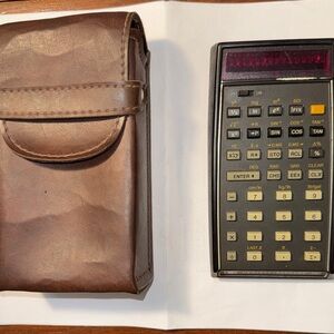Vintage Hewlett Packard HP-44 Calculator with Brown Leather Case